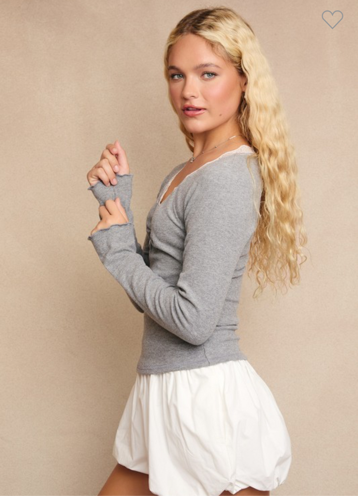 Elena Grey Long Sleeve Top