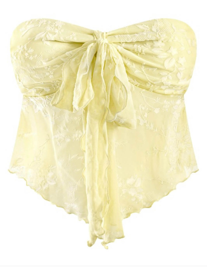 yellow floral lace tube top 