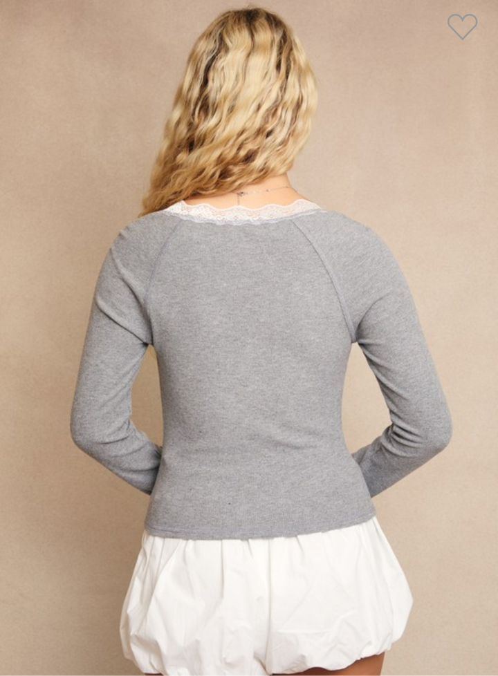 Elena Grey Long Sleeve Top