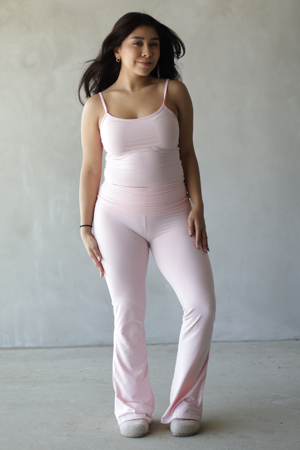 baby pink cami and flared pants set 