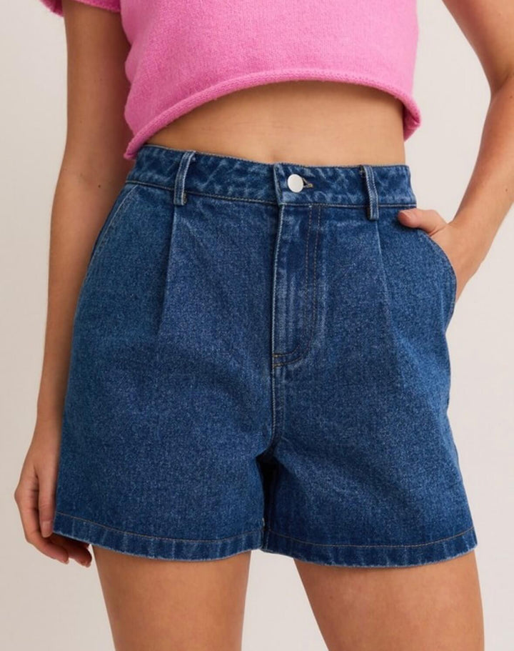 Olivia Dark Blue High Waist Pleated Shorts