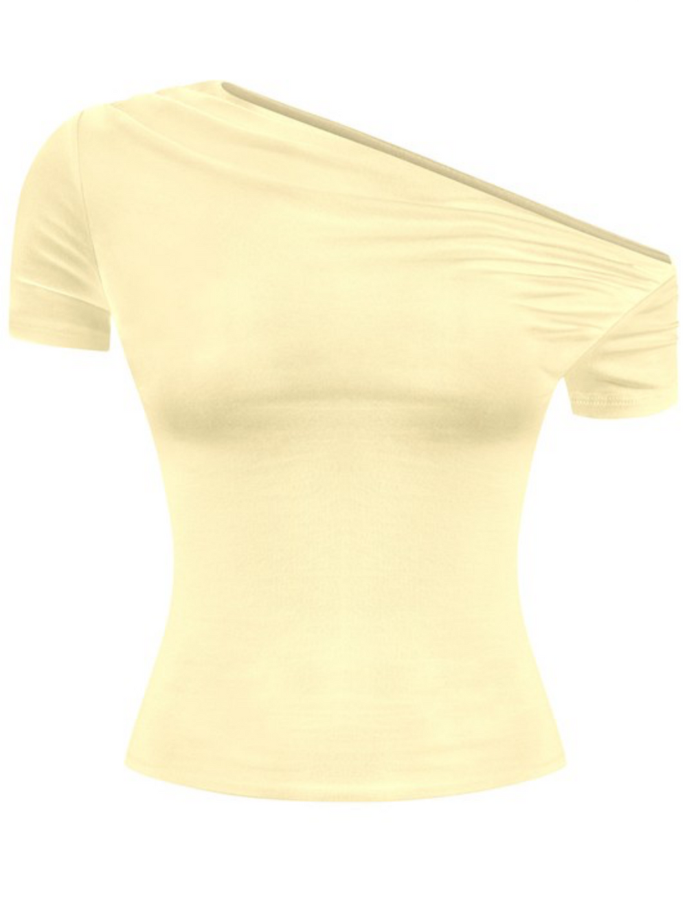 a short sleeve off the shoulder top in color yellow front view for women