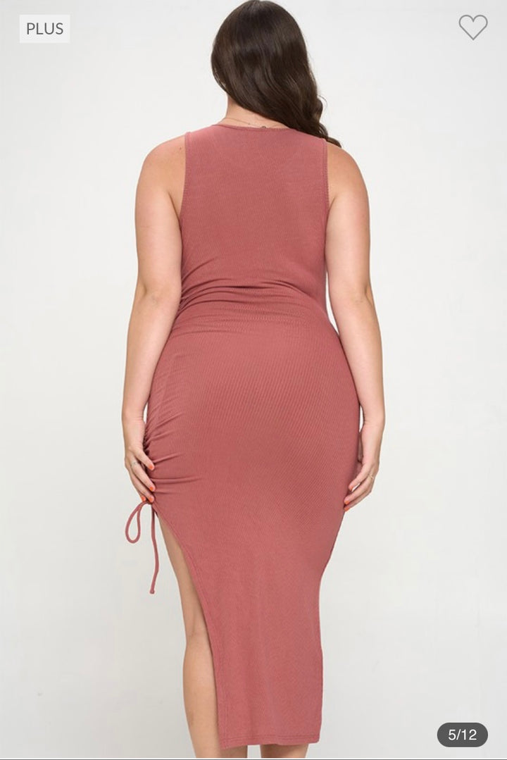 plus size pink/ coral midi dress with slit on the side 