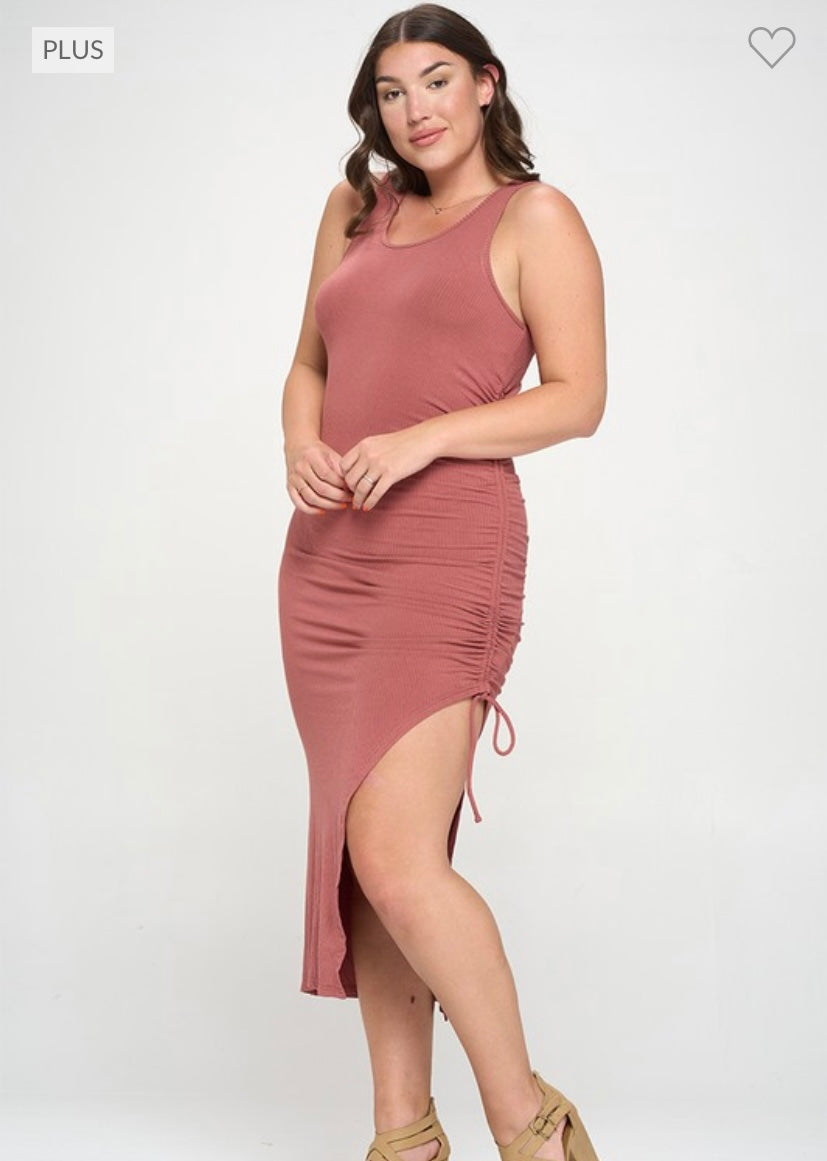 plus size pink/ coral midi dress with slit on the side 